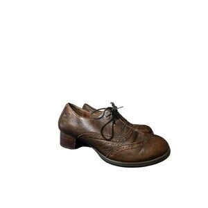 Børn Naleigh Lace Up Wingtip Oxfords Brown Leather Heeled Shoes Boho Size 8.5